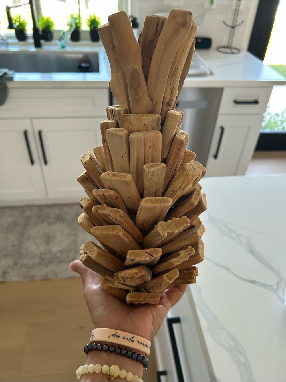 12” Driftwood Pinecone Pineapple Sculpture - Natural Beige